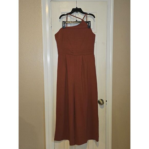 NWT PRETTYGARDEN Spaghetti Strap Wide Leg Crop Jumpsuit Brick Color Size XL - Picture 4 of 13